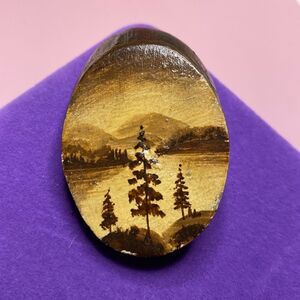 💛 Handmade Painted Wood Forest Scene Brooch
